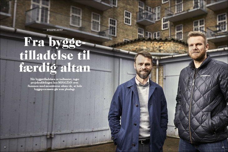 Magasin design og layout: Fra byggetilladelse til færdig altan, titelopslag, MinAltan Magasin opslag