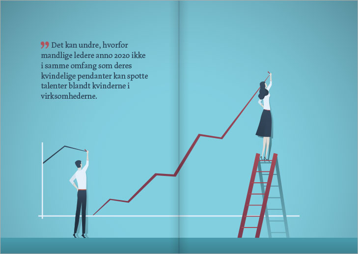 Report layout, Women in management: Layout of illustration spread with graphic quote